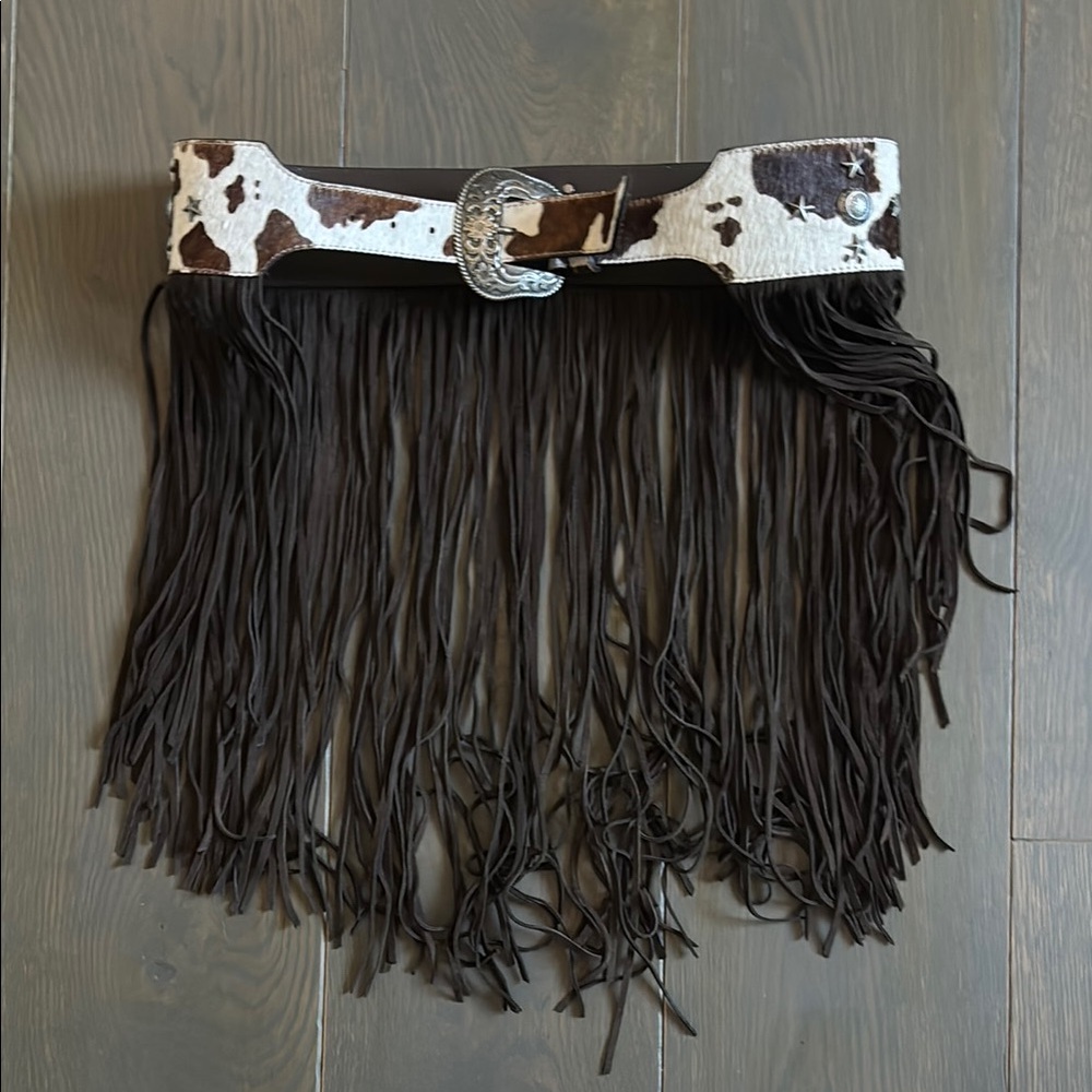 Idyllwind Cowhide Fringe Belt - Brown and White